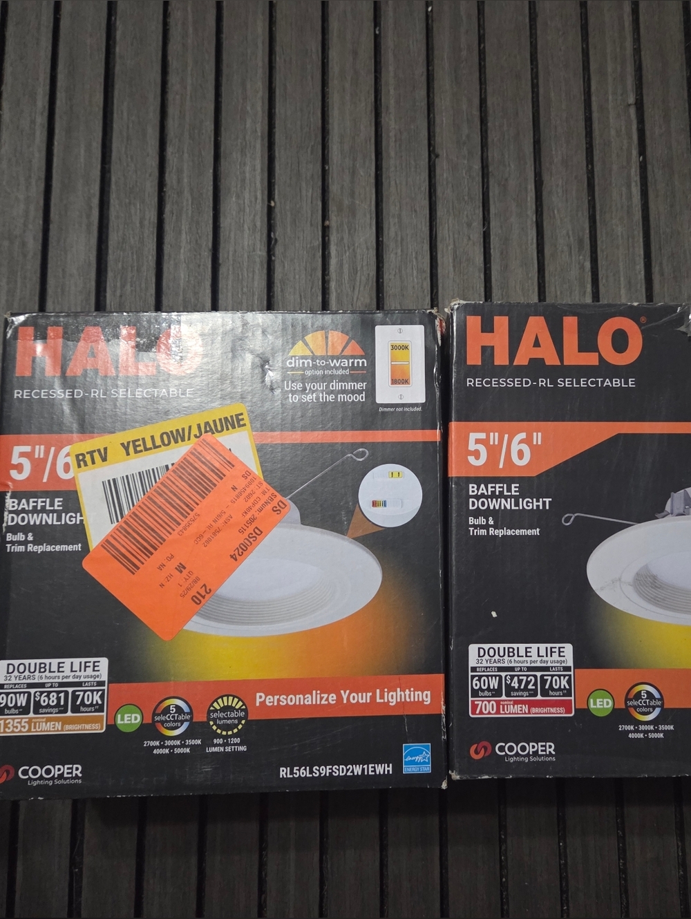 2 HALO RL 5/6 in LED Recessed Light Trim Selectable Color Temperature 2700K 3000